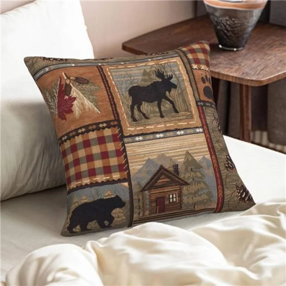 Set of 2 Square 18x18 inch Retro Brown Throw Pillow Covers Rustic Lodge